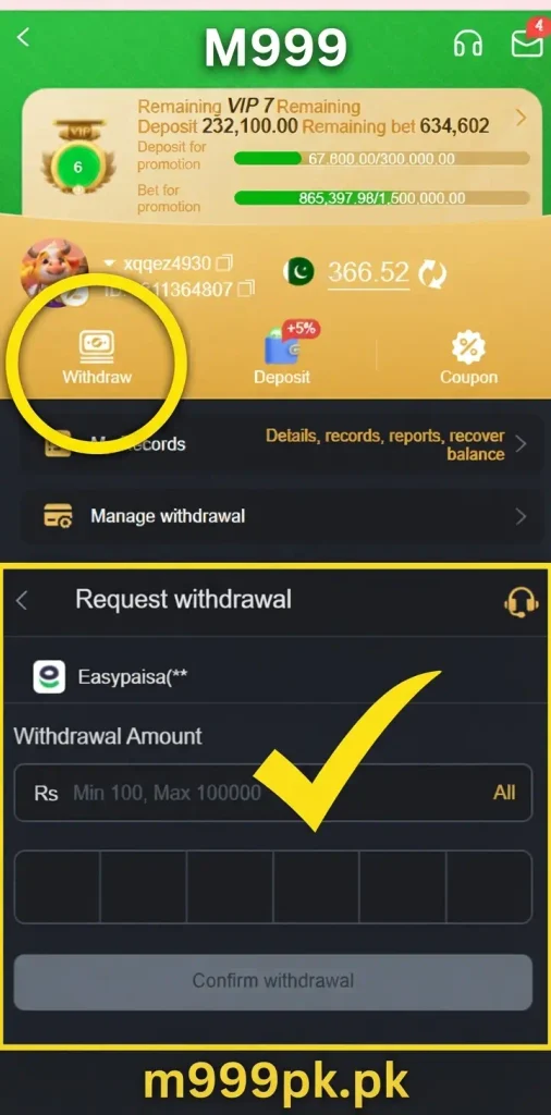 m999 withdraw